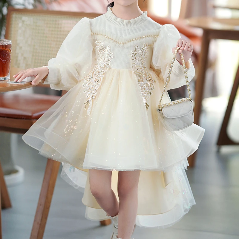 Girl gauze pompadour tail tuxedo princess skirt heavy industry palace style piano performance flower girl #T240