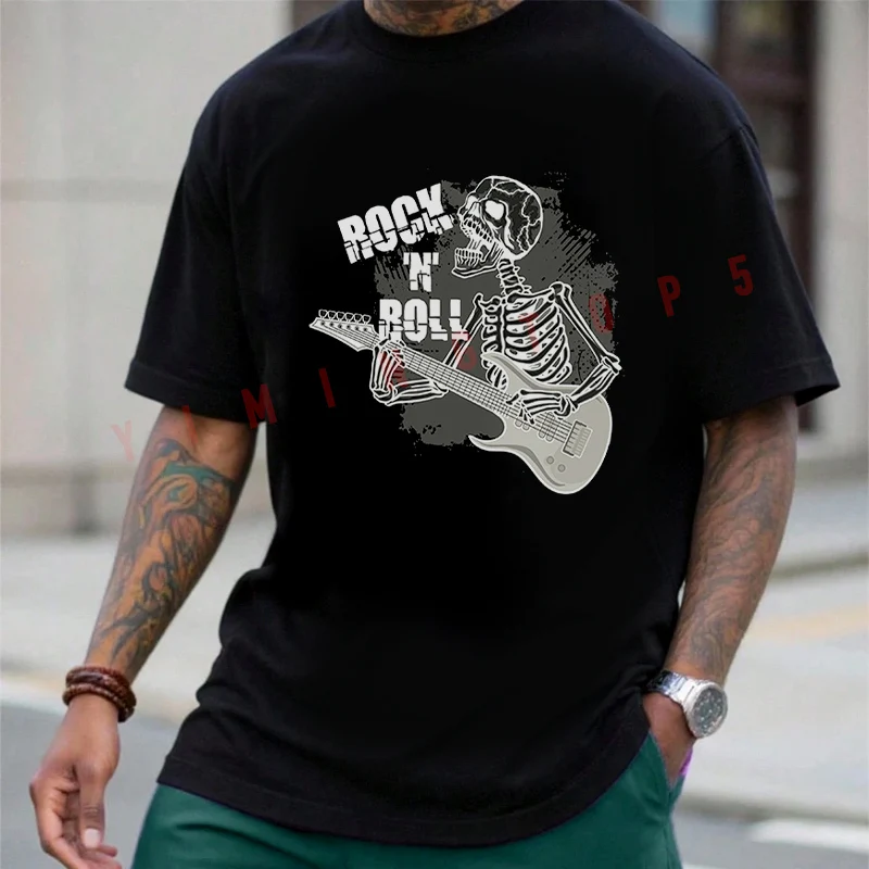 

Skeleton With Guitar Design Motorcycle Men T-Shirt Cotton O-neck Short Sleeve Fashion Hip Hop Streetwear Top Tees