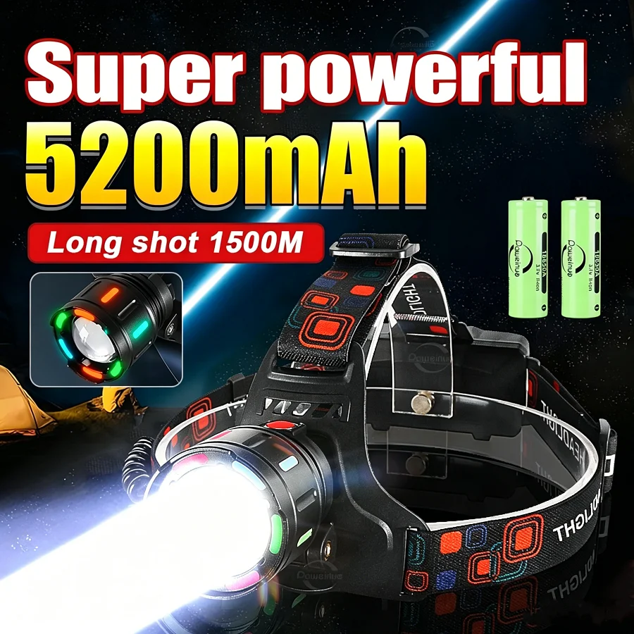 Most Powerful Rechargeable Head Flashlight Fluorescence Led Headlamp Camping Headlights Hunting Head Torch Hiking Front Lantern