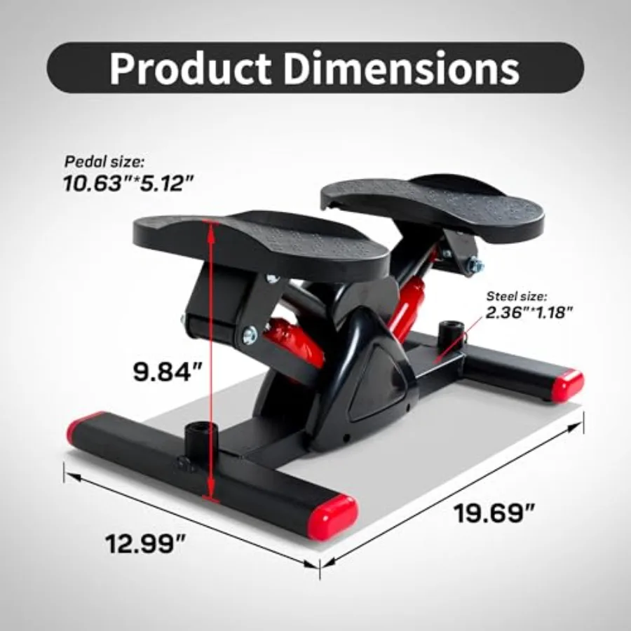 Home workout stepper with steel frame black finish up-down motion and resistance bands for full-body cardio exercise