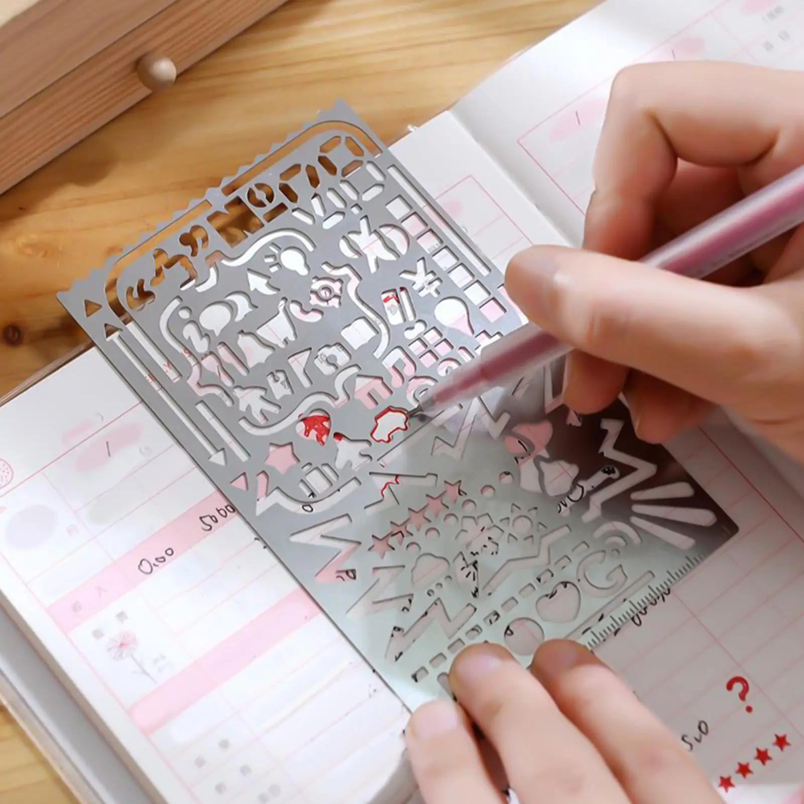 Cat-themed Hollow ruler for journals Planner Stencils Hollow Journaling Supplies Portable Scrapbook Templates metal cutout ruler