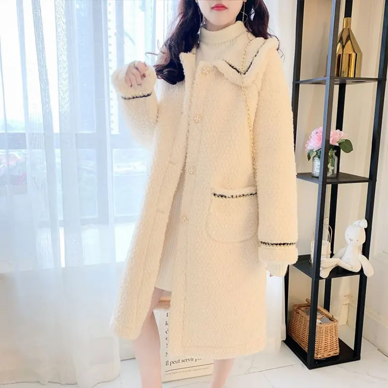Autumn Winter Solid Button Long Sleeve Thick Outerwear Elegant Fashion Harajuku Female Clothes Casual Sweat All Match Overcoat