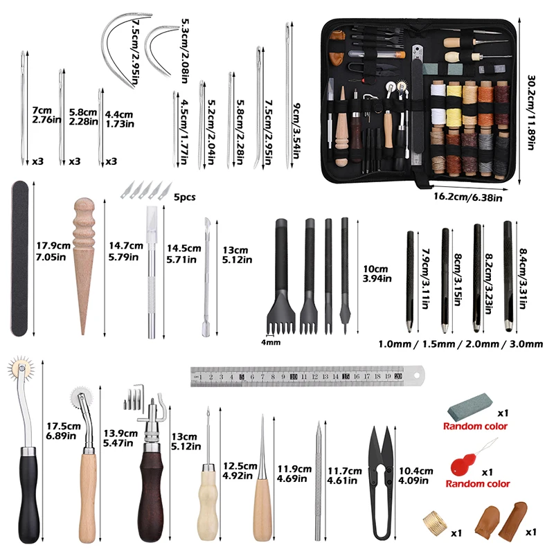 KRABALL Leather Craft Working Tools Stitching Sewing Kit Repair Set with Waxed Thread Groover Awl for Beginners Professionals