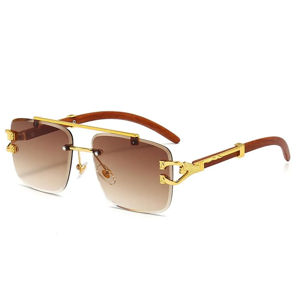 Fashion Rimless Designer Square Double Bridge Sun Glasses Vintage Women Men Sunglasses Gradient UV400 Eyeglasses Shades 2025