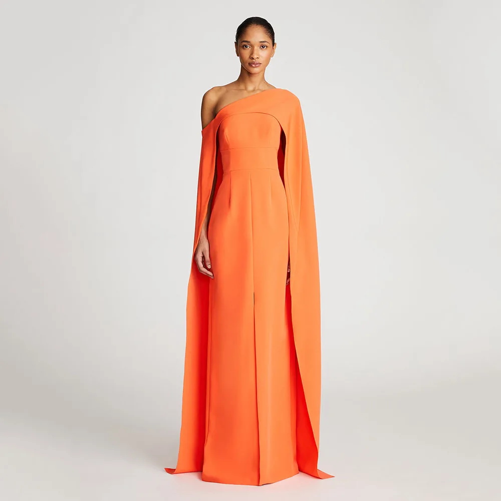 

Orange Evening Dress with Cape One Shoulder Middle Split Column Evening Gowns Long Sleeveless Elegant Formal Party Dresses 2025