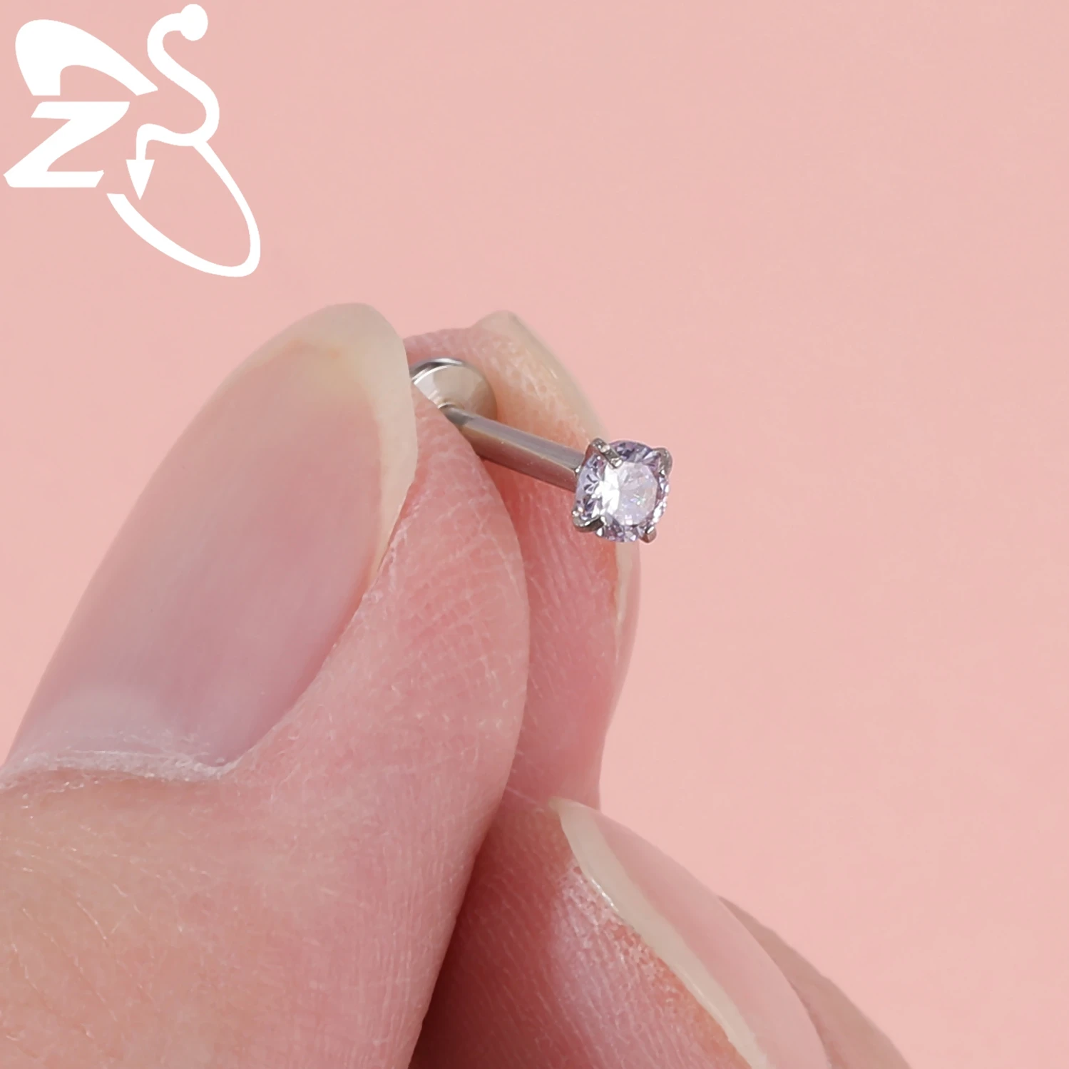 ZS 1Piece 16/18/20G Stainless Steel Labret Lip Piercings 2-4MM Round CZ Crystal Internal Thread Helix Cartilage Earrings Jewelry