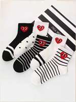 Five pairs of women funny love eyes striped horizontal stripes polka dot mid-tube socks Fashion spring and autumn polyester brea