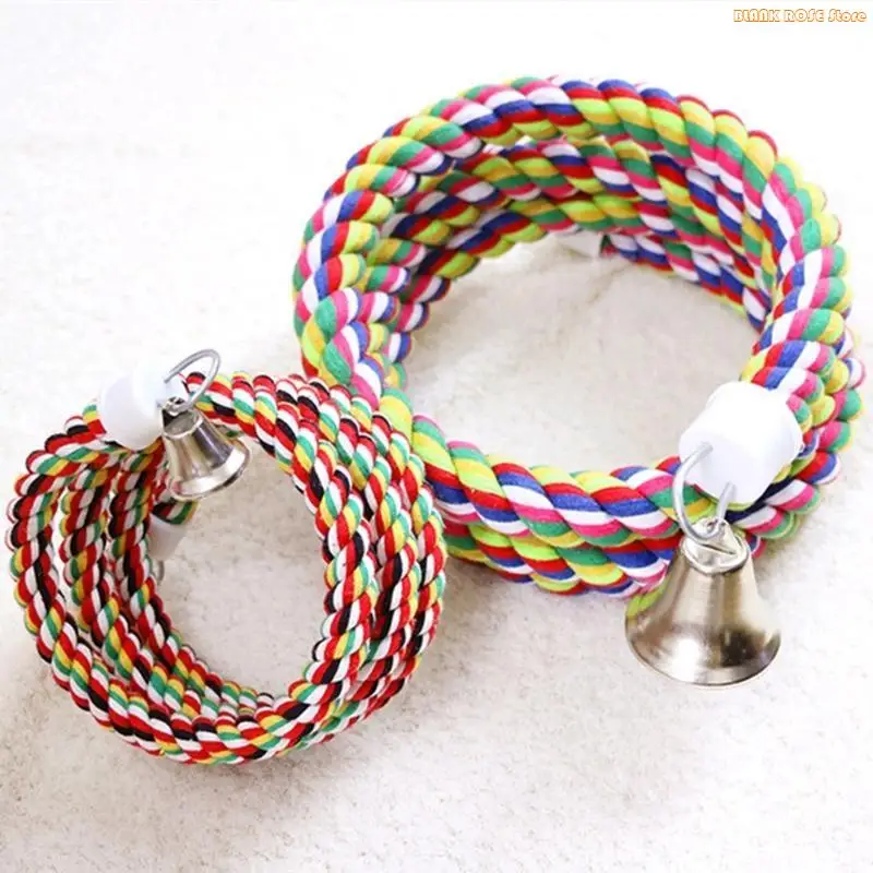 K1AE Bird Spiral-Rope Perch Cotton Rope with Cage Hanging Swing Parrot Bungee Toy for Chewing Climbing Size 0.6” x 63”