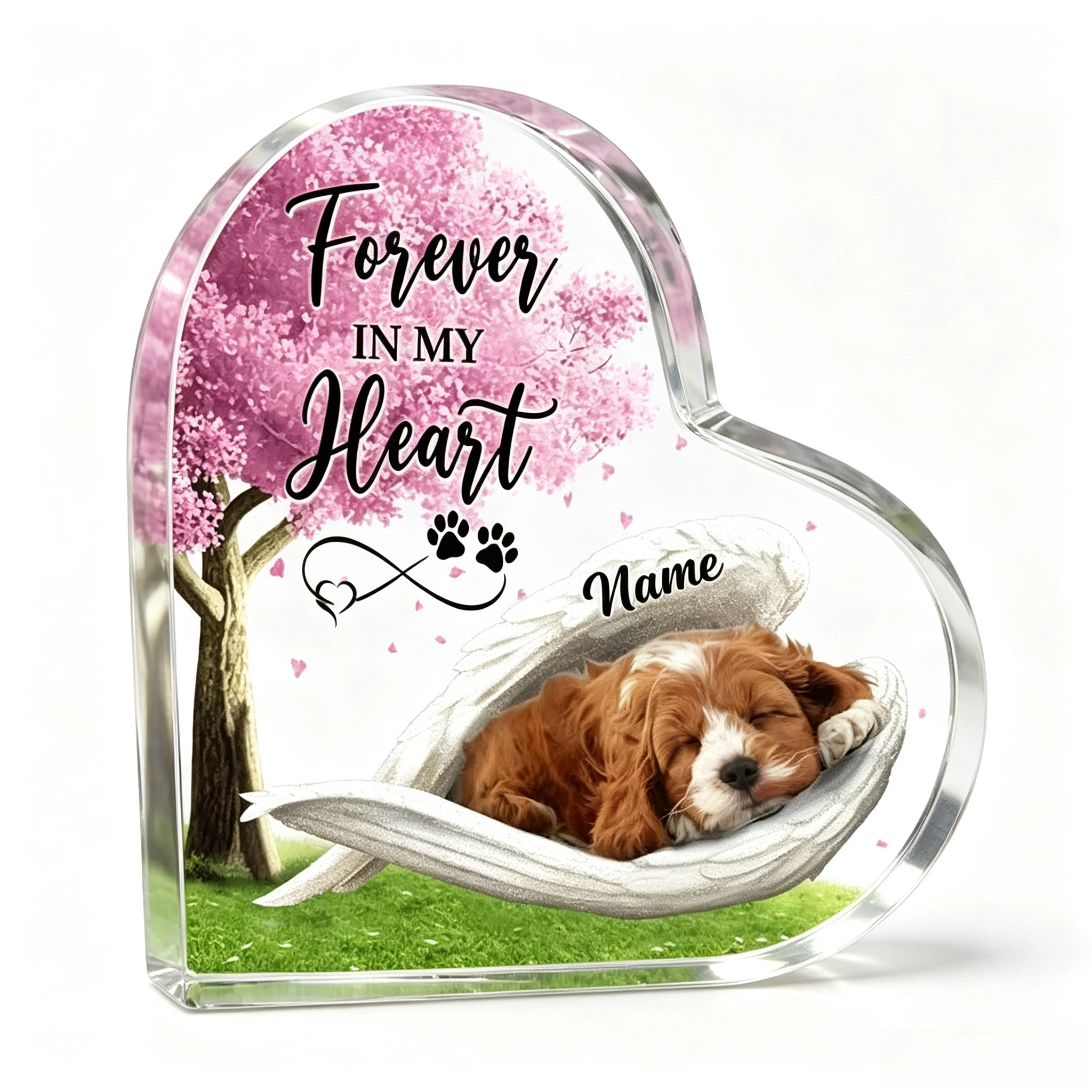 Personalized Cockapoo Memorial Acrylic Heart Shaped Plaque, Pet Remembrance Keepsake Gifts Dog Desk Heart Decor, Memorial Gifts For Loss Of Dog