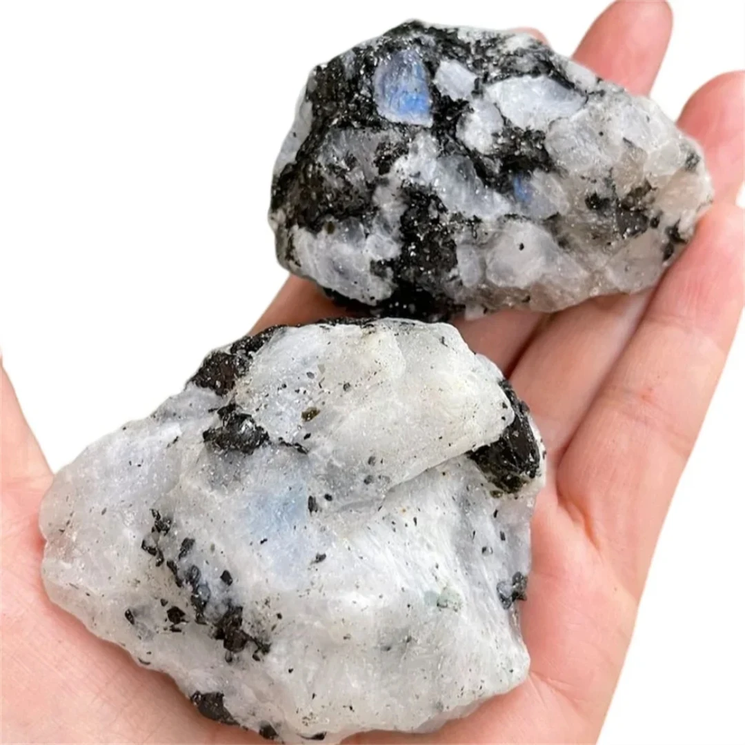 40g/120g/240g Natural Rainbow Moonstone Rough Stone Mineral, Black and White Stone, Fish Tank Garden Bonsai Home Decoration Gift