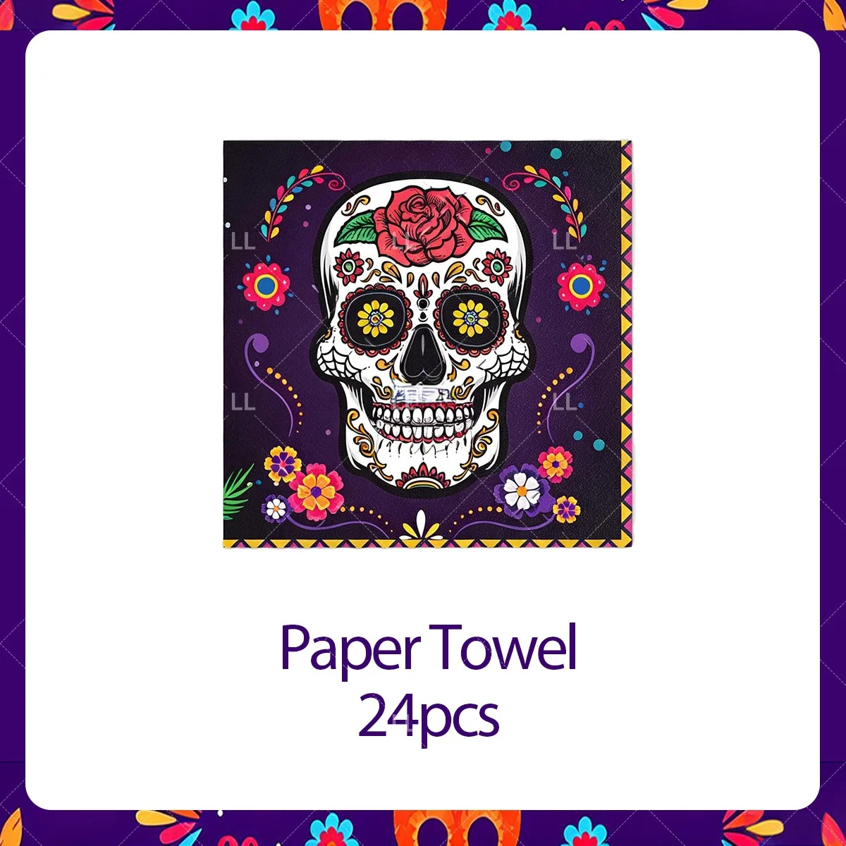Day of the Dead Party Decoration Mexican Skull Flowers Cactus Candle Backdrop Plates Cups Napkin Tablecloth Supplies Photo Props view 4