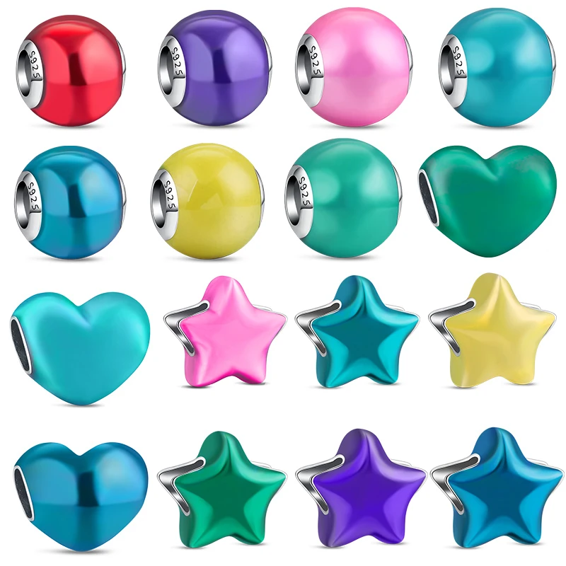 

New Charm Colorful Bead Fit Original Pantaro Star Round Heart Pendant Bracelet Women Beads Jewelry Accessories Gift Pdr