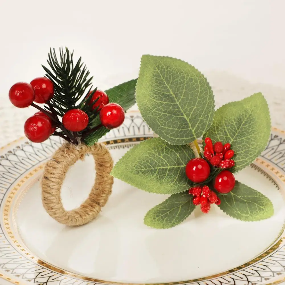 

Christmas Napkin Ring Simulation Berry Branches Flax Tissue Paper Holder Party Supplies For Christmas Table Decorations