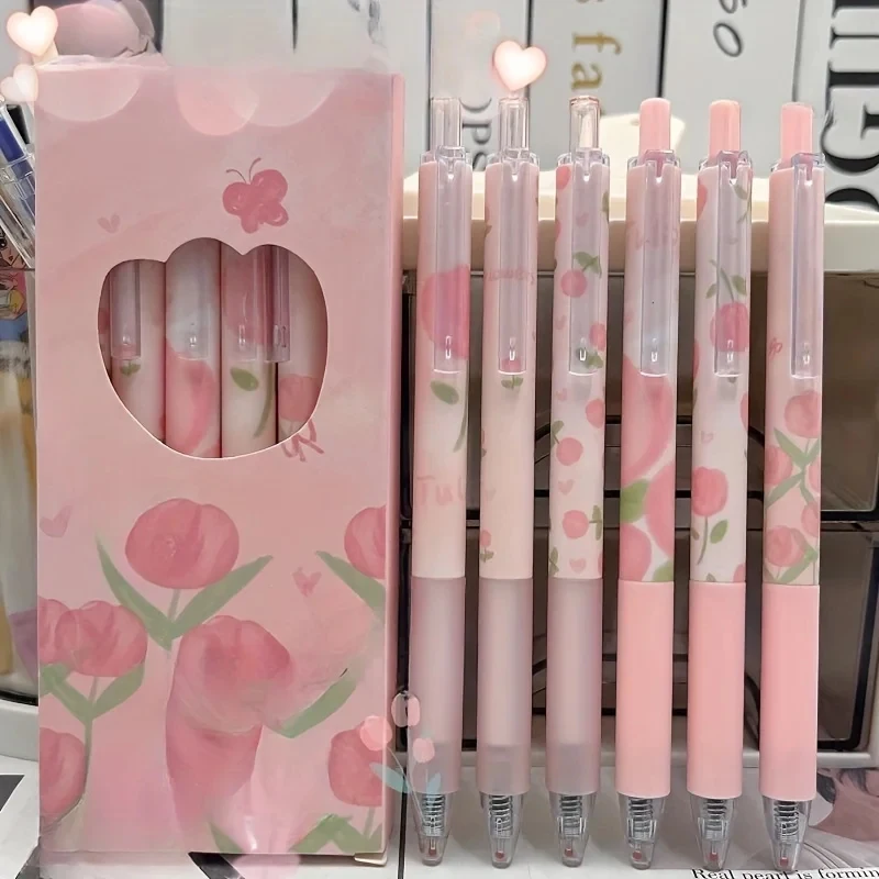 6 Pack Cute Click Pens, 0.5mm Ink, Office School Supplies, Christmas New Year Valentine's Day Gifts, Neutral Design school