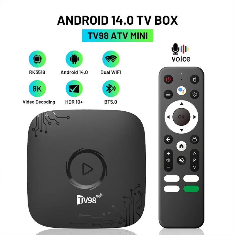 TV98 ATV mini Smart TV Box HD 8K 4K Android 14 BT5.0 WiFi 4G 5G RK3518 Quad Core Voice Remote Media Player IPTV Set Top Box ﻿