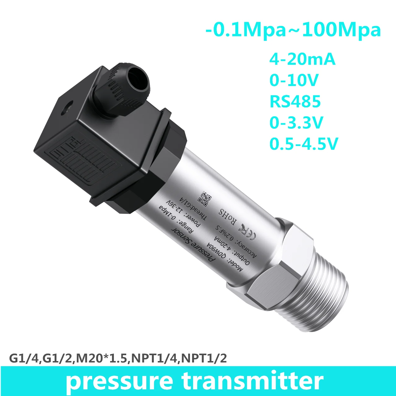 

Water Oil Fuel Gas G1/4 M20*1.5 Pressure transmitter 1Mpa 2.5Mpa 10bar 1bar 100Kpa stainless steel pressure sensor