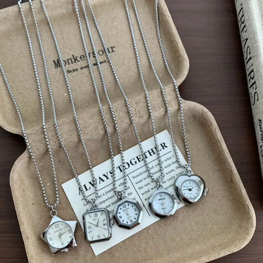 Heart-shaped Star Pocket Necklace Cross Pendant Geometry Clock Pendant Square Flexible Length Rhinestone Pearl Clavicle Chain