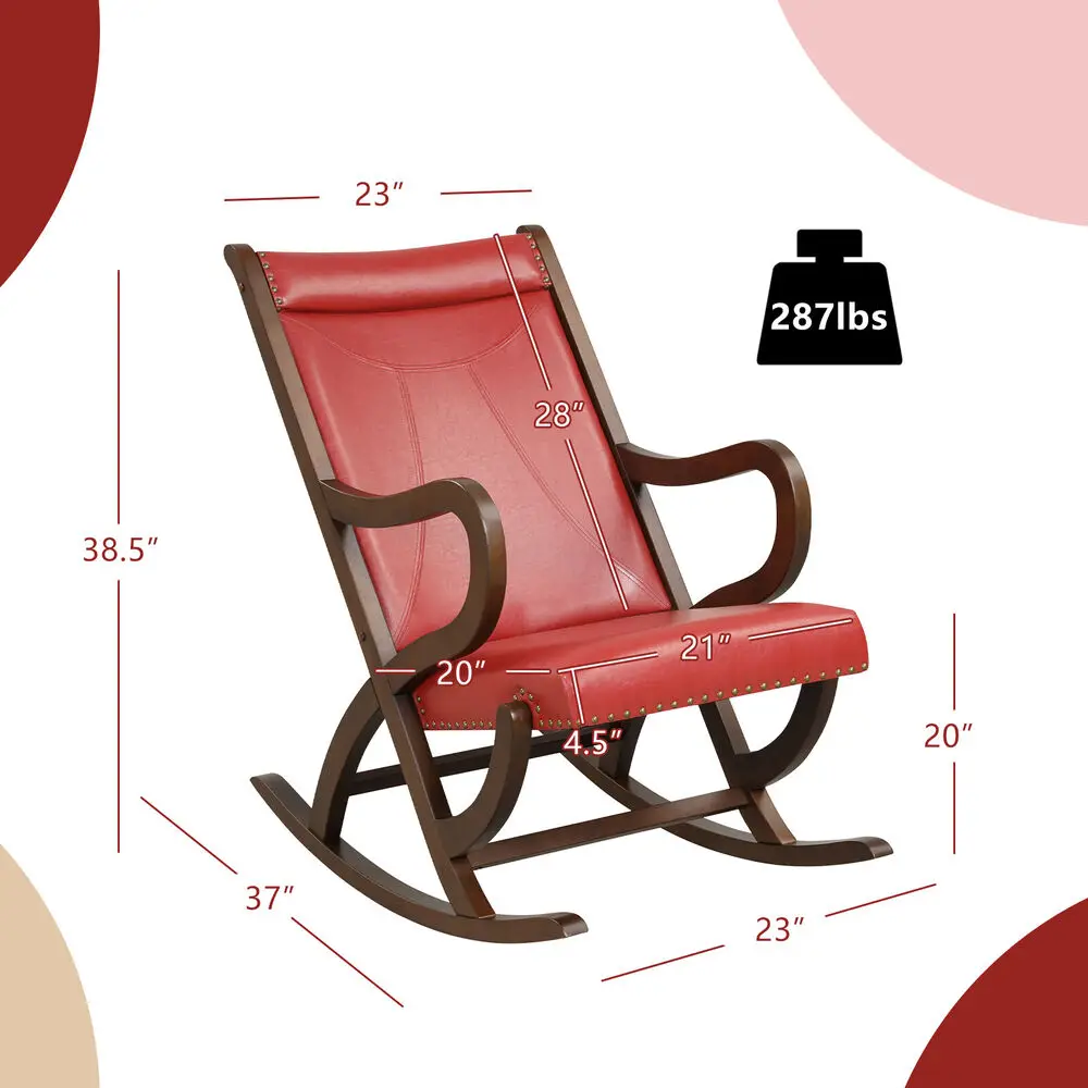 Costway Set of 2 Rocking Chair with PU Cushion Modern Rocker w/ Rubber Wood Frame Red