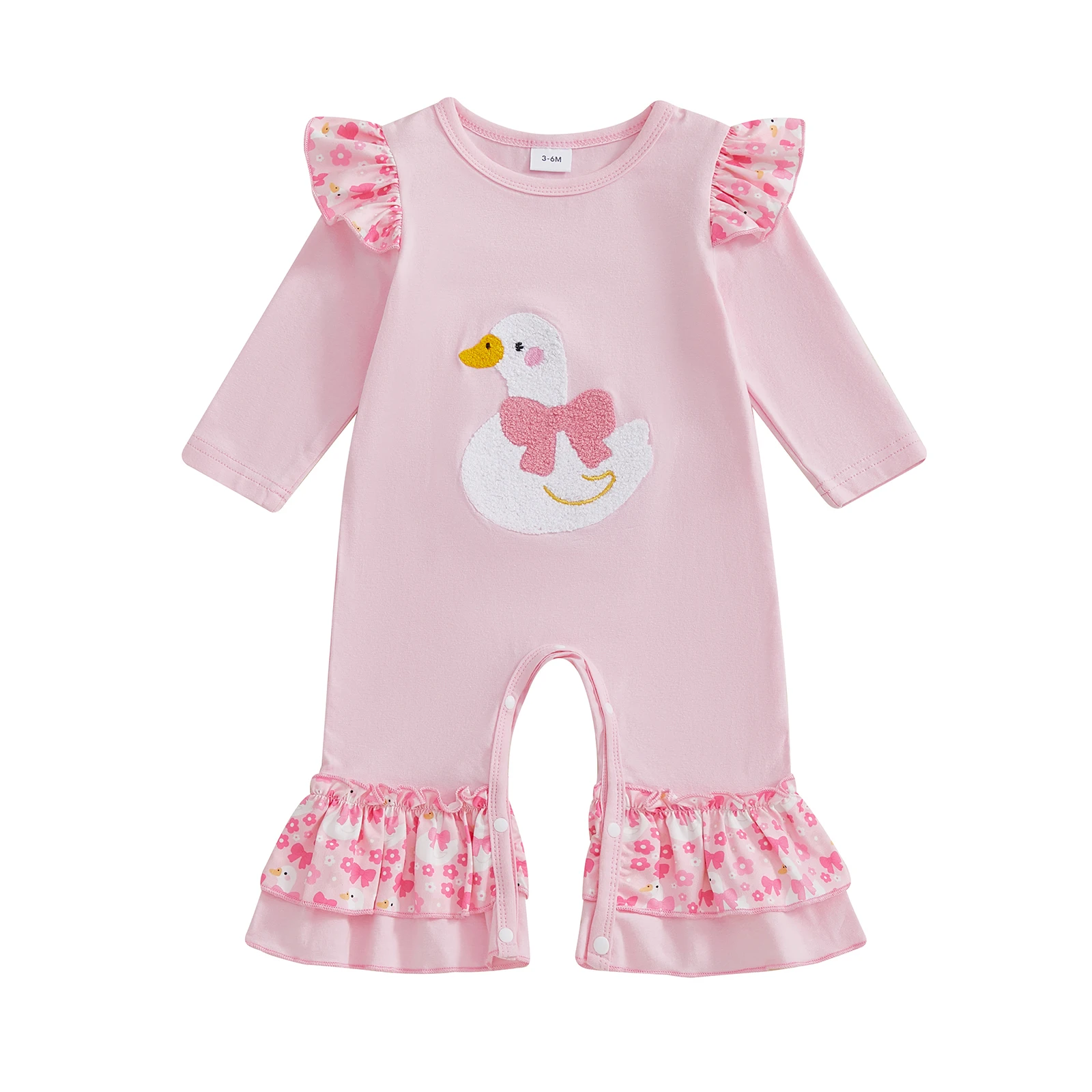 Body d'automne pour bébés filles, avec adorable broderie de canard, manches longues et encolure ronde pour un Look élégant