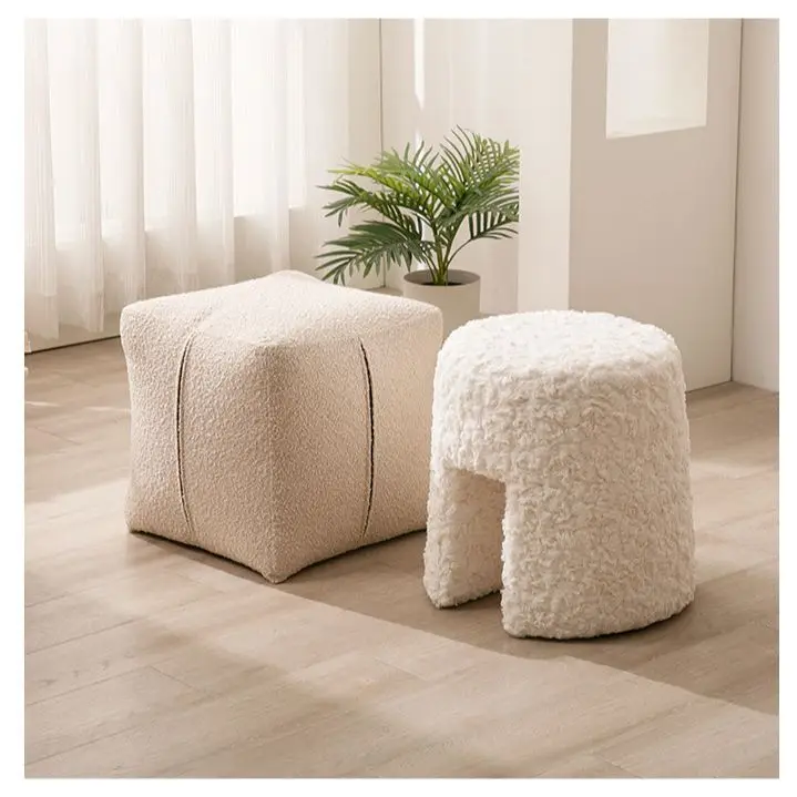 

Minimalist Bedroom Makeup Dressing Stool Living Room Sofa Stool Lamb Velvet Shoe Changing Stool Ottomans Furniture