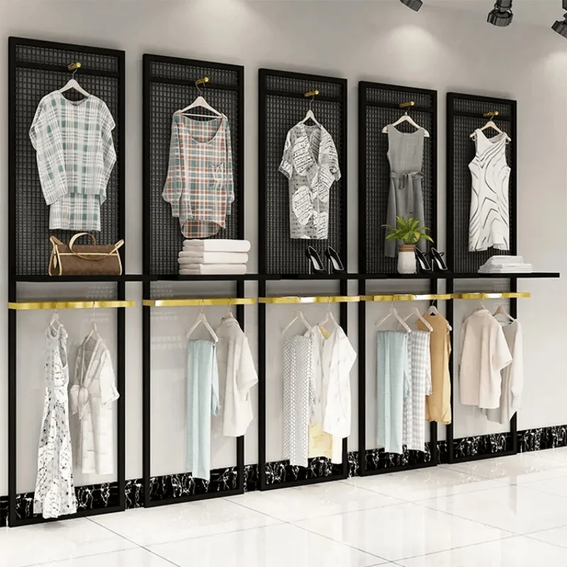 Custom, Customize Clothing Store Pendant Display Rack Golden Wall Mounted Type Clothing Shelf