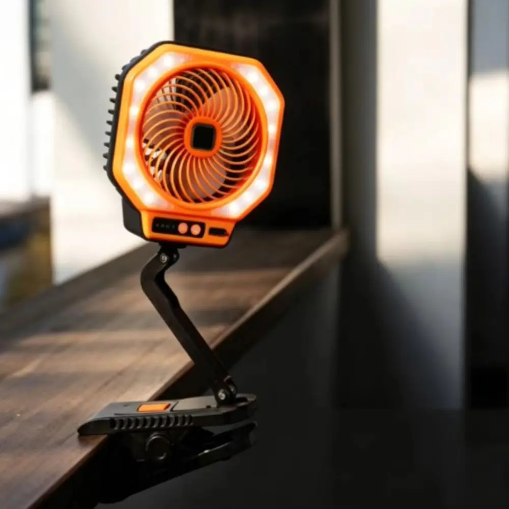 3-Speed Adjustable Camping Fan With Clamp Foldable Design Rechargeable Fan Lamp Usb Charging Multifunctional Fan Camping Use