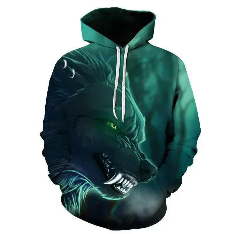 

2024 New Design Mens Hoodies 3D Print Wolf Hoodie Man Fashion Brand Casual Hoodie Sweatshirt Hip Hop Male Tracksuit Pullover