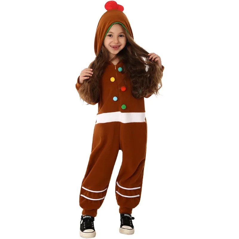 

Christmas Costume Cartoon Gingerbread Man Cos Jumpsuit Winter Pajamas Children's Performance Costume Party Performance Costume