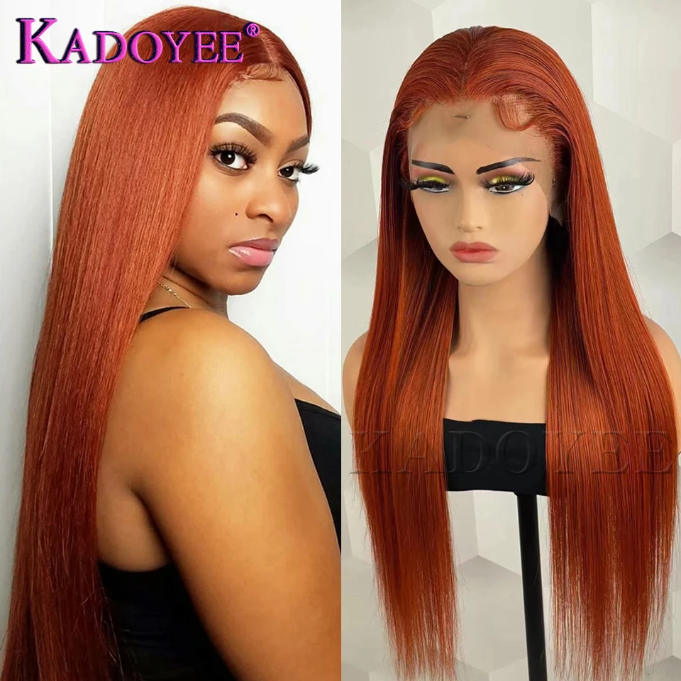 

Orange Ginger Colored Human Hair Wig 13x4 Lace Front Wigs Pre Plucked Brazilian 180% Density Remy Straight Lace Wigs for Women