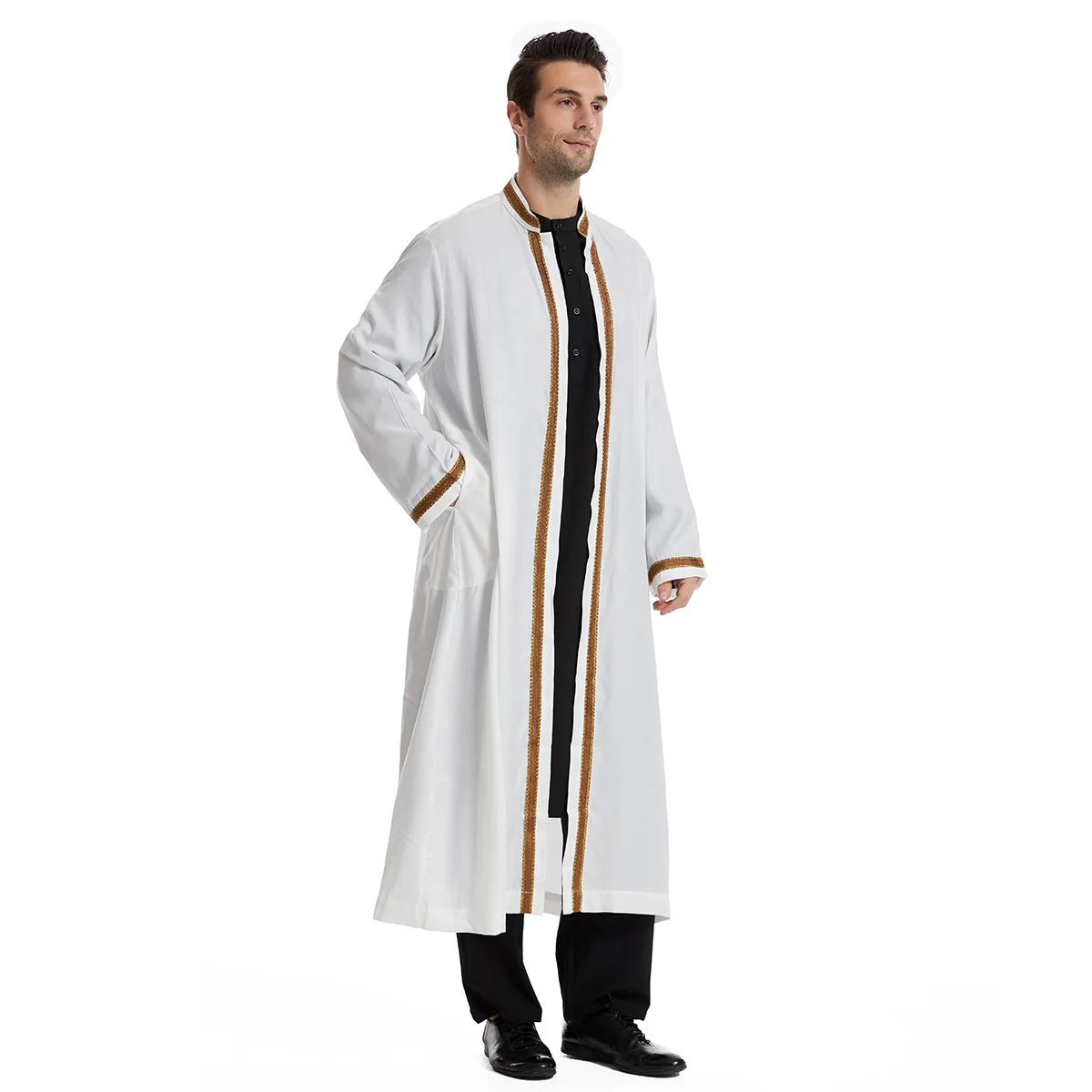 Jubba Thobe dla mężczyzn Kimono Abaya Muslim Jubbas Thobes Man Long Caftan szata Saudi Musulman nosić Abayas Islam Dubai Arab Dressing