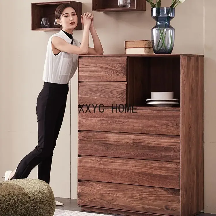 

Деревянные комоды из орехового дерева, скандинавский простой полный бревенчатый комод для гостиной с шестью ящиками