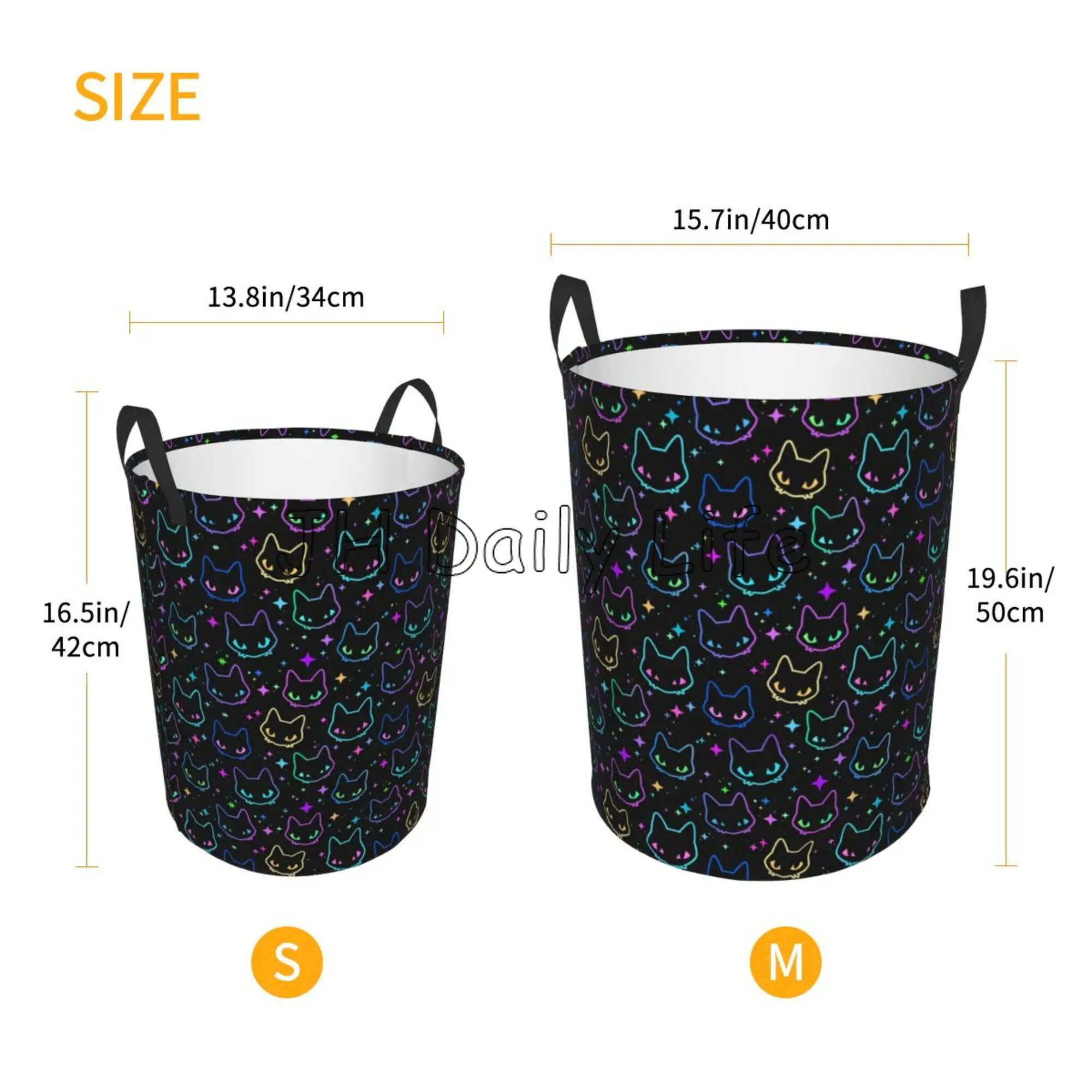 Funny Black Cats Round Laundry Hamper Cute Cat Silhouettes Storage Basket Toys Clothes Organizer Bin for Home Bathroom Bedroom