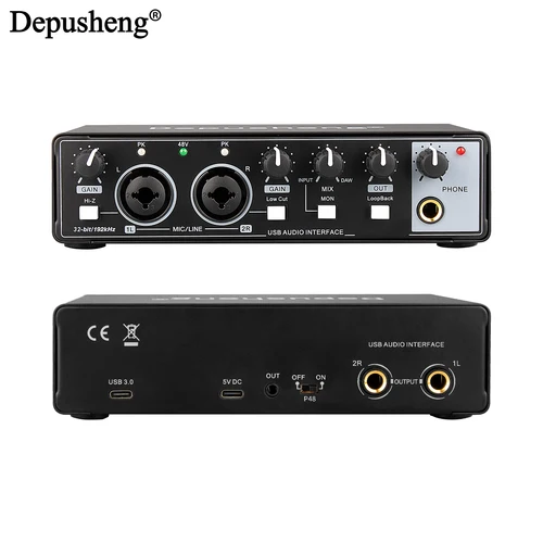 Imagen 2 del producto Tarjeta de Sonido Profesional Depusheng MD32, Interfaz de Audio TIPO-C con Monitoreo, Guitarra Eléctrica, Grabación en Vivo para Canto en Estudio