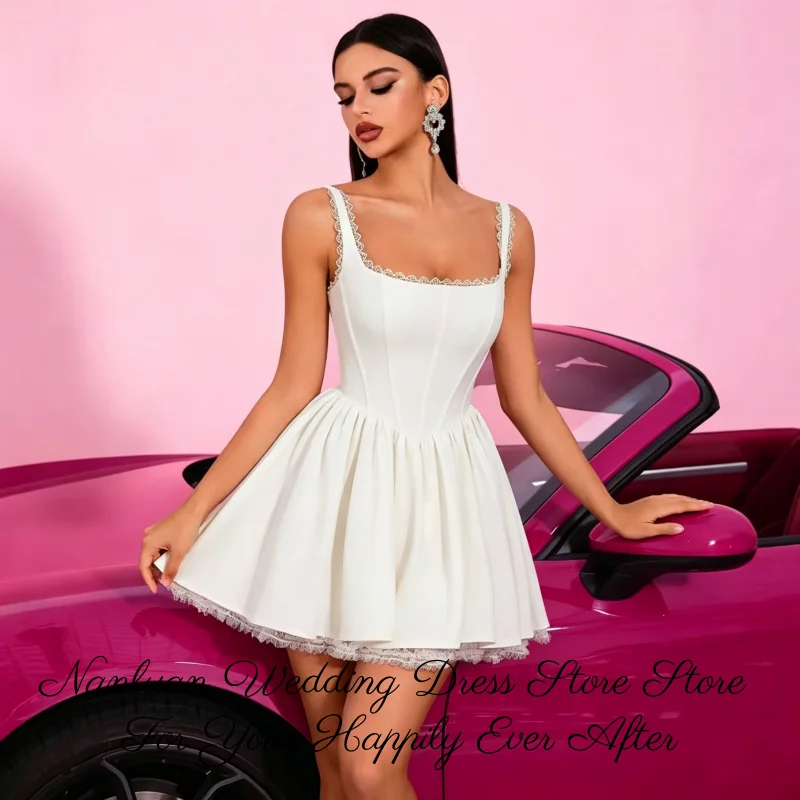 2026 Square Neck Lace Trim Short Wedding Dress A-Line Vestidos de Novia Customized