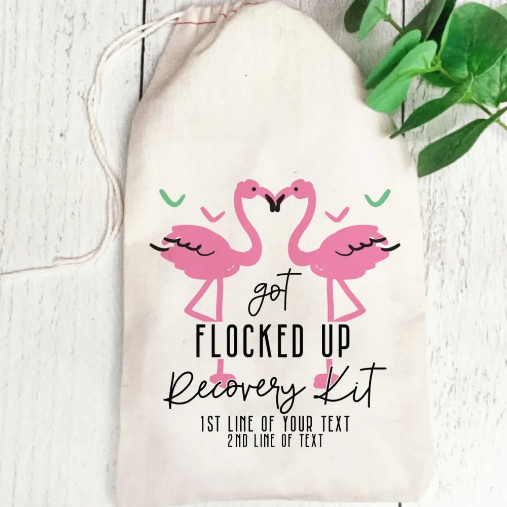 25 psc Personalized Flamingo Recovery Kit, Flocked Up Bachelorette or Birthday Party Favor Bag, Custom Hangover Kit Gift Bag