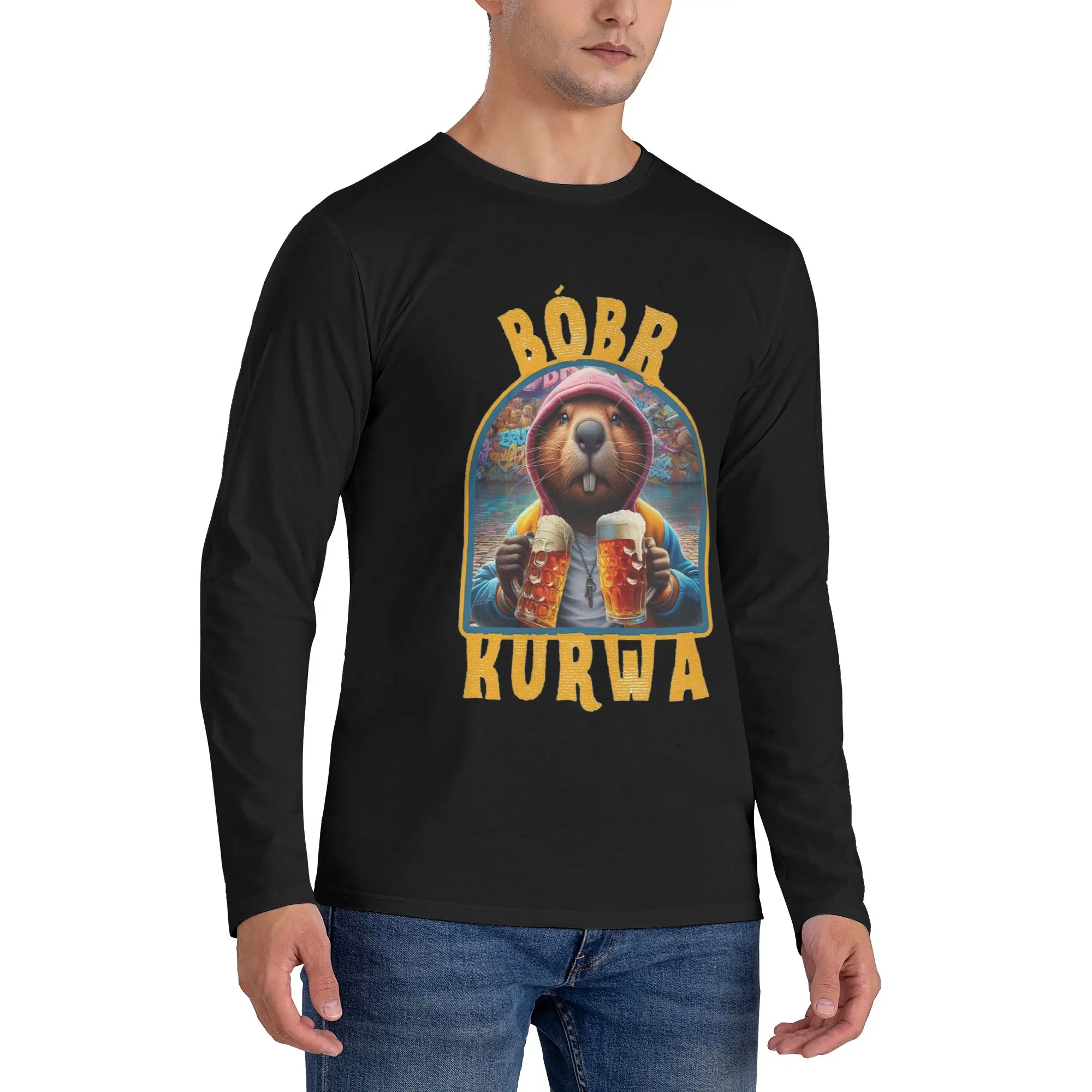 

Мужская футболка с длинными рукавами Bober Bbr Beaver, дышащие футболки с круглым вырезом, весенне-осенние мужские топы