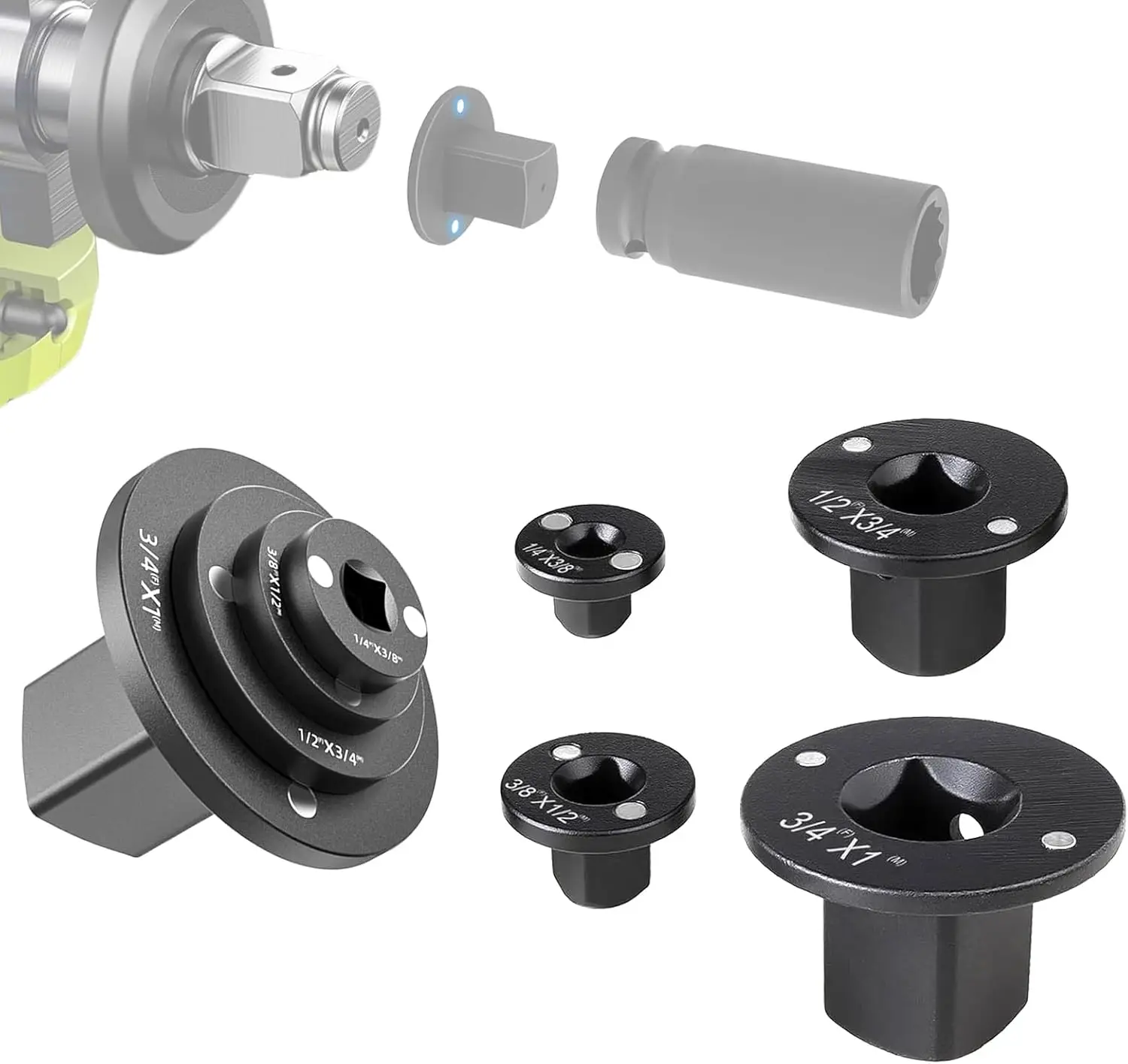 2025 مجموعة محول مقبس التصادم منخفض المستوى، 3/8 بوصة إلى 1 بوصة، 4 قطع #1