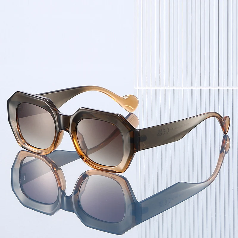 نظارات شمسية مربعة مضلعة جديدة من SO&EI للنساء، ظلال أزرق وأخضر UV400