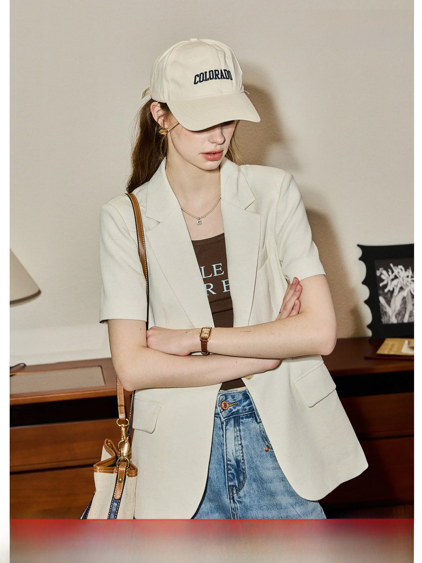 Kuhenmao Summer New Style Short Sleeve Suit Women's Soft And Gentle Color Milk Apricot A-Line Suit Casual Commute Wind