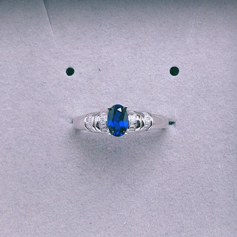 925 Silver Man Made Sapphire Ruby Ring 4mm*6mm High Quality Lab Created Crystal Ring with 3 Layers 18K Gold Plating