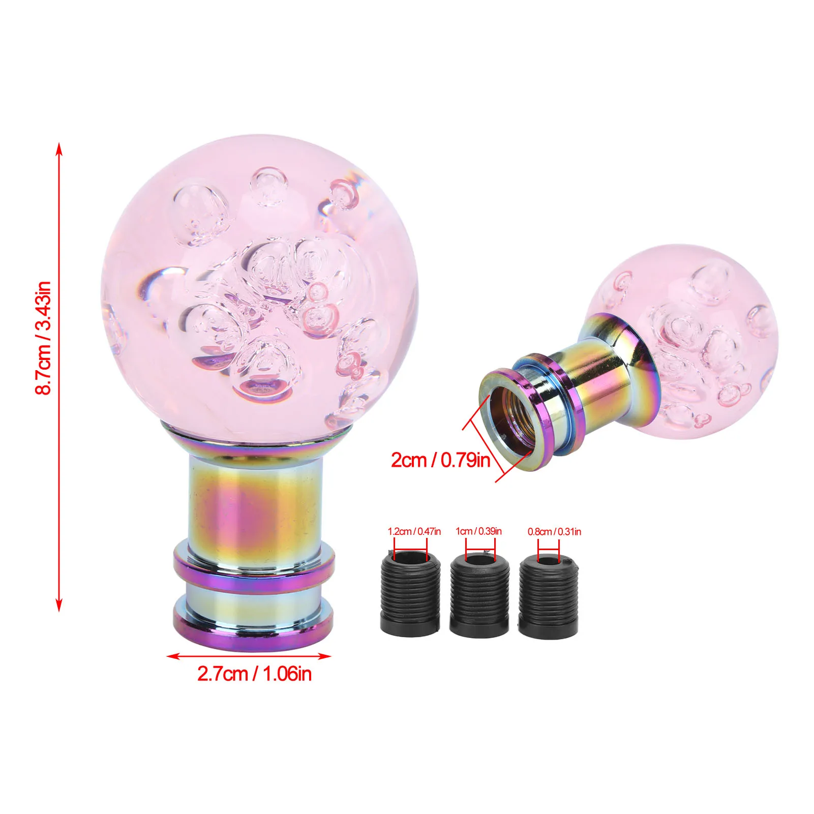 Manual Shift Knob Gear Stick Shifter Pink Crystal Bubble With 3 Threaded Adapters Universal