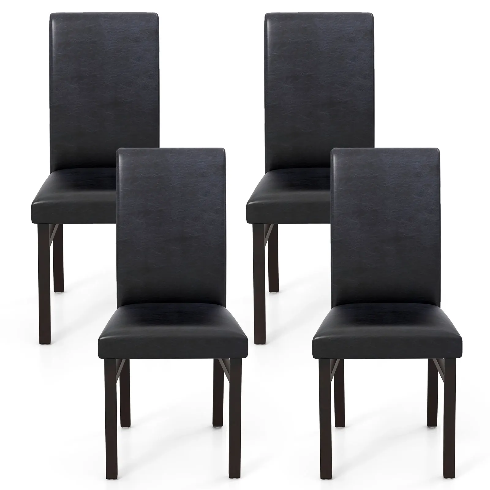 Upholstered Dining Chairs Set of 4 PU Leather Armless Solid Rubber Wood Legs