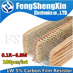 100pcs/lot 1W 5% Carbon Film Resistor 1R ~ 1M 2.2R 10R 22R 47R 51R 100R 150R 470R 1K 4.7K 10K 47K 1 2.2 10 22 47 51 100 150 470