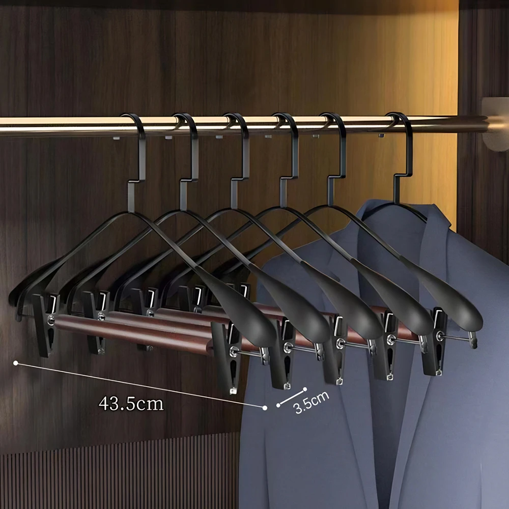 10pcs Wide Shoulder Clothes Hanger | Wrought Iron & Beech, Anti-slip Thickened – with Trouser Rack, Cloakroom Wooden Hook