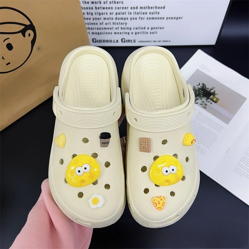 8Pcs 3D Cartoon Egg Yolk Pastery Shoe Charms For Clogs Hole Bubble Slides Sandals Removable Shoe Decoration Accessorie Gifts
