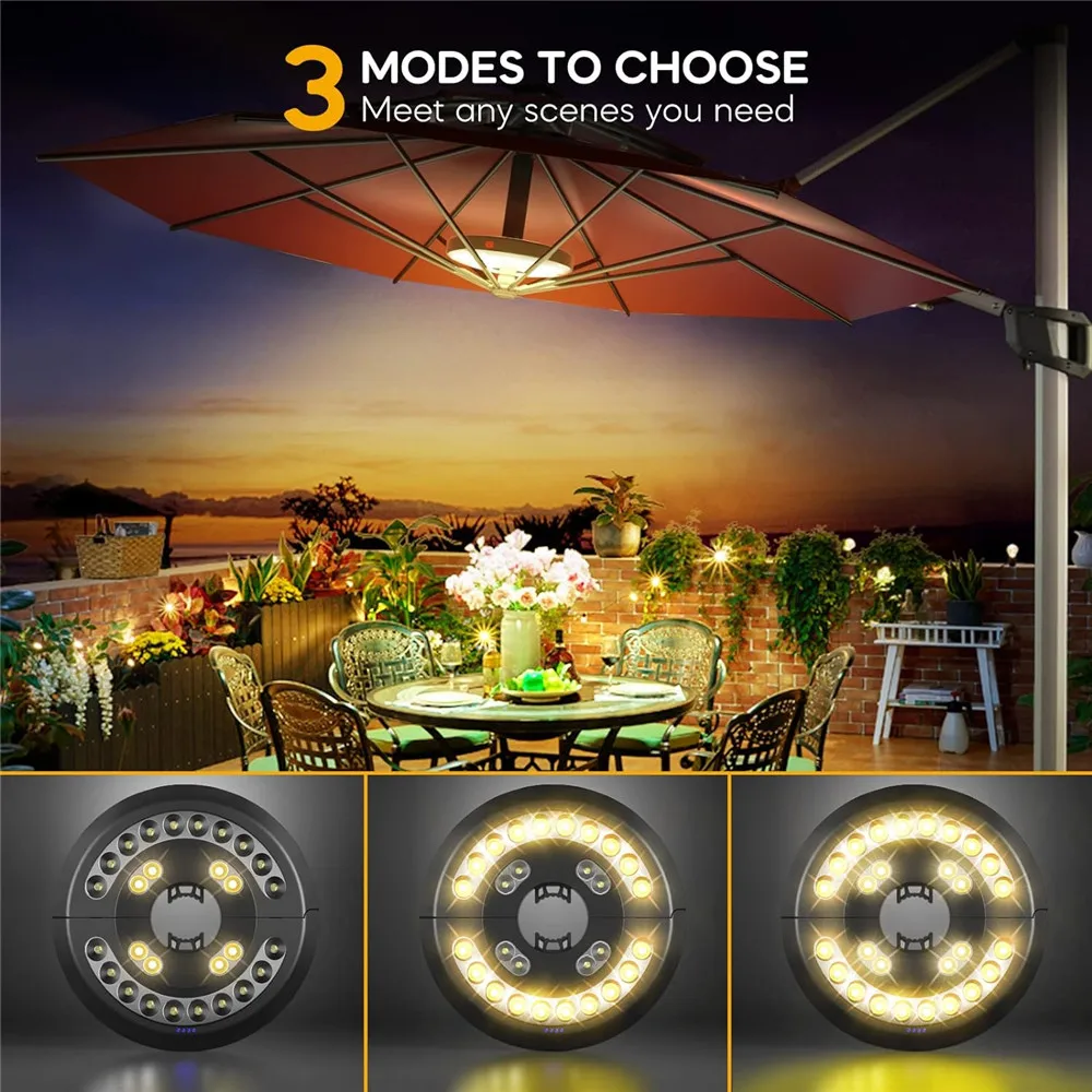 Patio Umbrella Lights 28LED 3 Lighting Modes USB Rechargeable Outdoor Lights Tent Camping Lamp for Patio Pool Backyard Beach