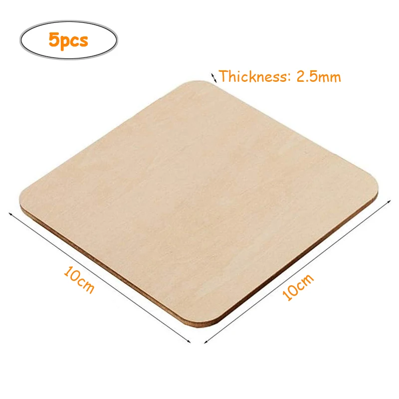 5pcs 10cm Unfinished Squares Blank Wooden Pieces Square Cutouts Slices for Painting Writing Carving DIY Arts Craft Project