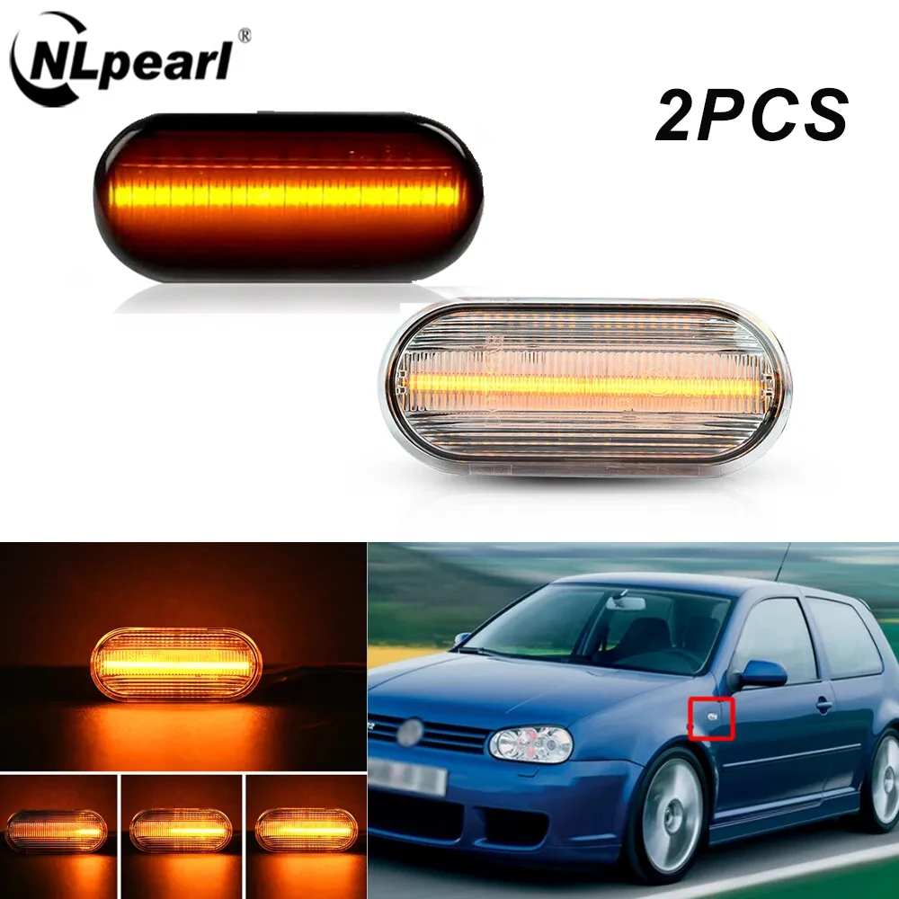 NLpearl 2PCS Dynamische Fließende LED Seite Marker Licht Lampe Auto Tuning Licht für VW Volkswagen Bora Golf 3/4 Passat 3B Polo 6N