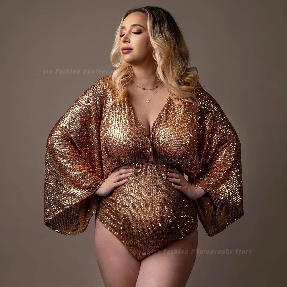 

Maternity Photo Shoot Photography Bodysuit For Women Stretch Spandex Sequin Jumpsuit Large Size Props Costumes