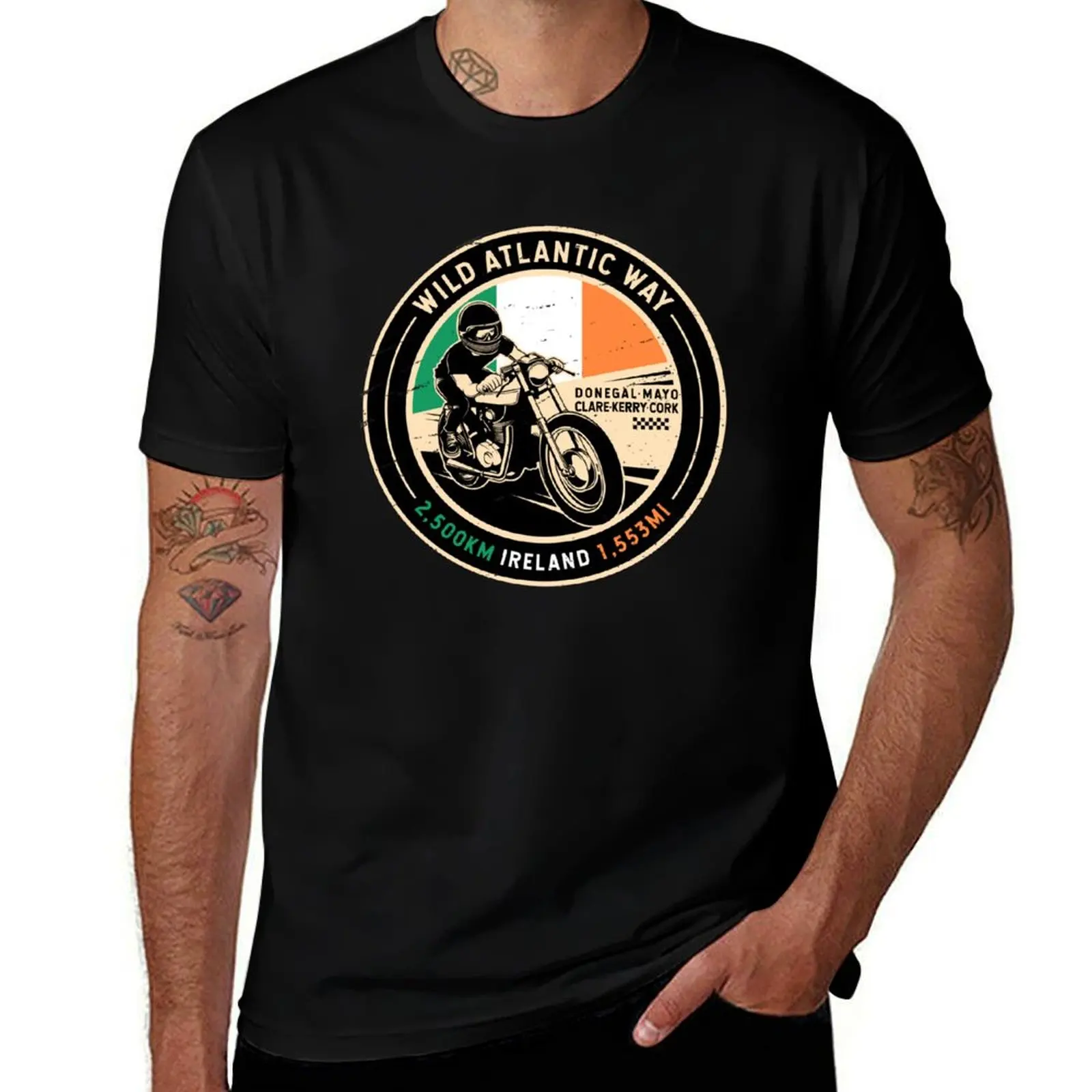 Wild Atlantic Way Ireland Motorcycle T-Shirt Large Size Casual Short Sleeve Top T-Shirt